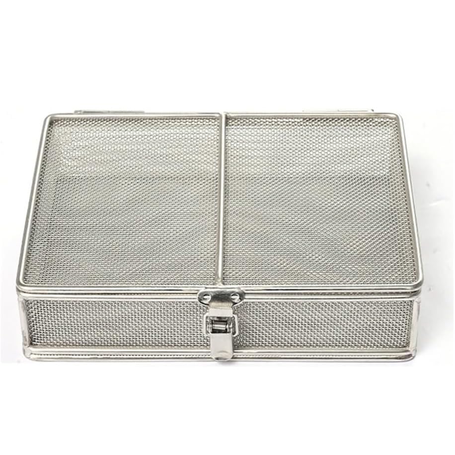 Cestas de esterilización Perforadas de Malla de 1mm Bandeja de Instrumentos quirúrgicos Caja de desinfección de Acero Inoxidable con Tapa,350×250×70mm