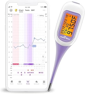 Easy@Home Smart Basal Thermometer, Large Screen and Backlit, Period Tracker with Premom (iOS & Android) - Auto BBT Sync, Charting, Coverline, Accurate Fertility Prediction EBT-300 Purple