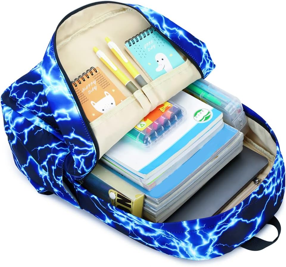 Backpack for Boy Middle School Lightning Bookbag Durable Student Teenager Sturdy Lightweight Waterproof (1-Blue) - Image 3