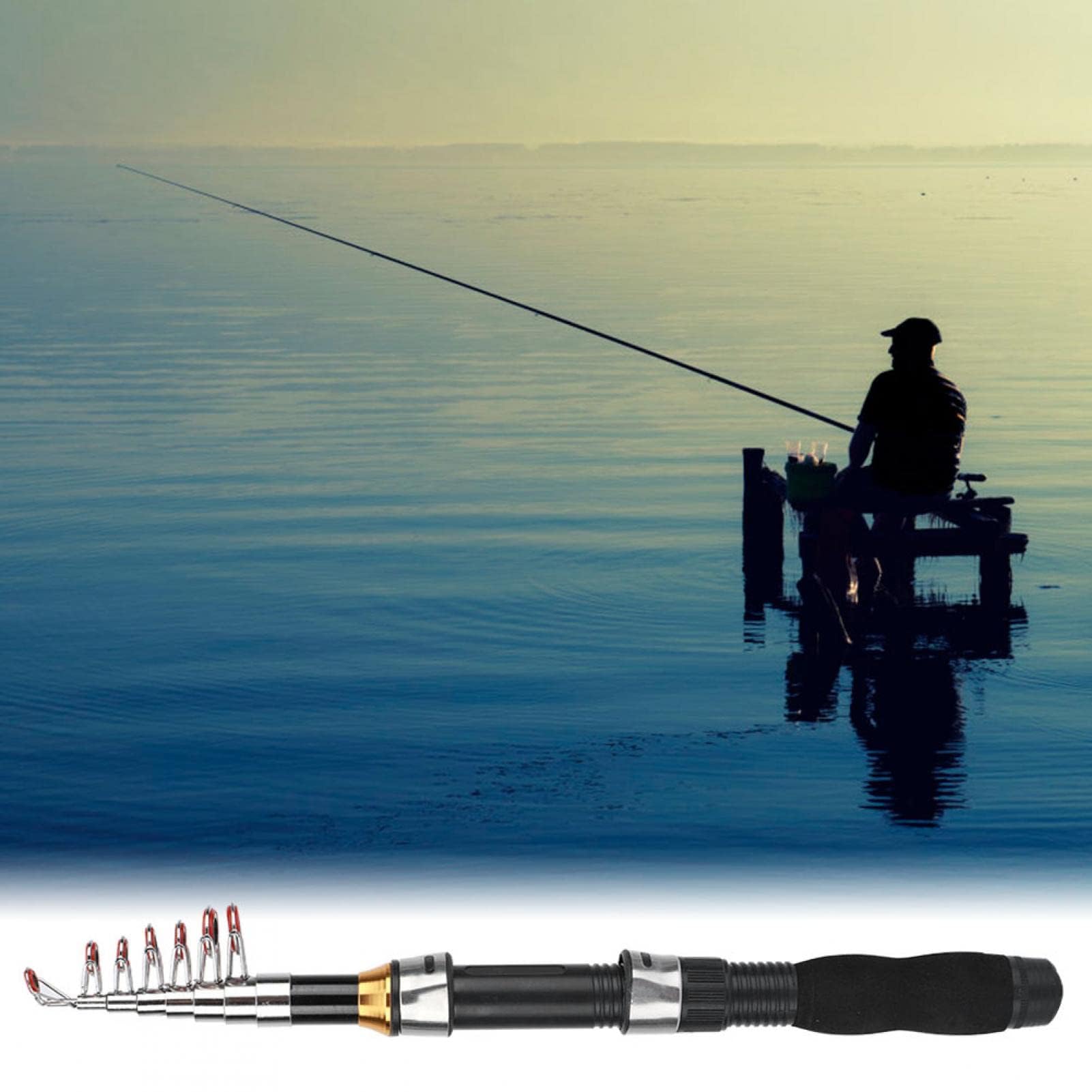 Alomejor Caña de Pescar Portátil Pequeño Polo Corto Mar Mini Herramientas de Pesca en el Mar Caña de Pescar Telescópica para Viajes Agua de Mar de Agua Dulce Bajo Trucha Pesca