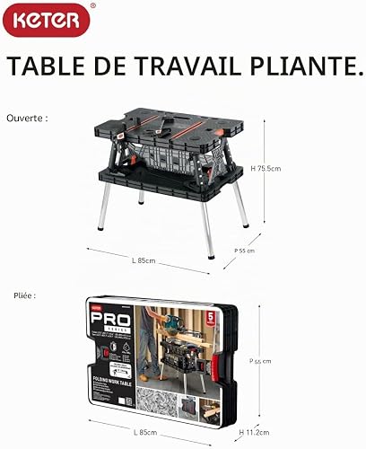 KETER | Etabli Pliant, Noir, 85 x 55 x 11,2 cm, Plastique - 3