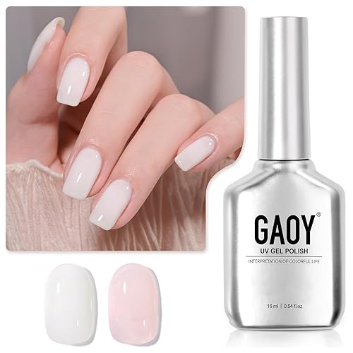 GAOY Esmalte de uñas de gel rosa claro, 0.5 fl oz, 2 colores 1352 1482 gelatina blanco lechoso translúcido, juego de esmalte de gel UV para arte de
