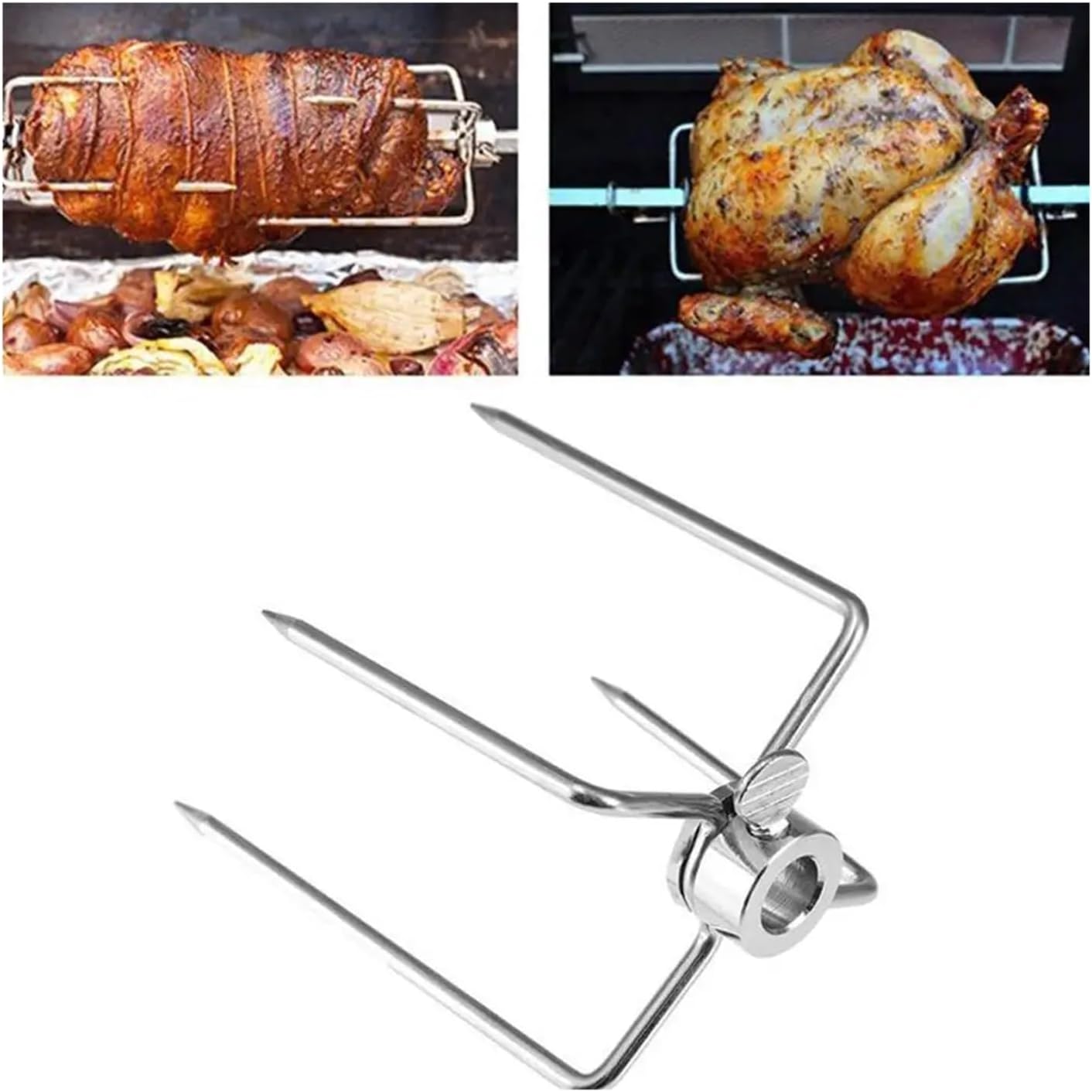 食品グレードのスチール製回転式バーベキューフォーク、オーブン用キッチンツール、炭火チキンバーベキュー