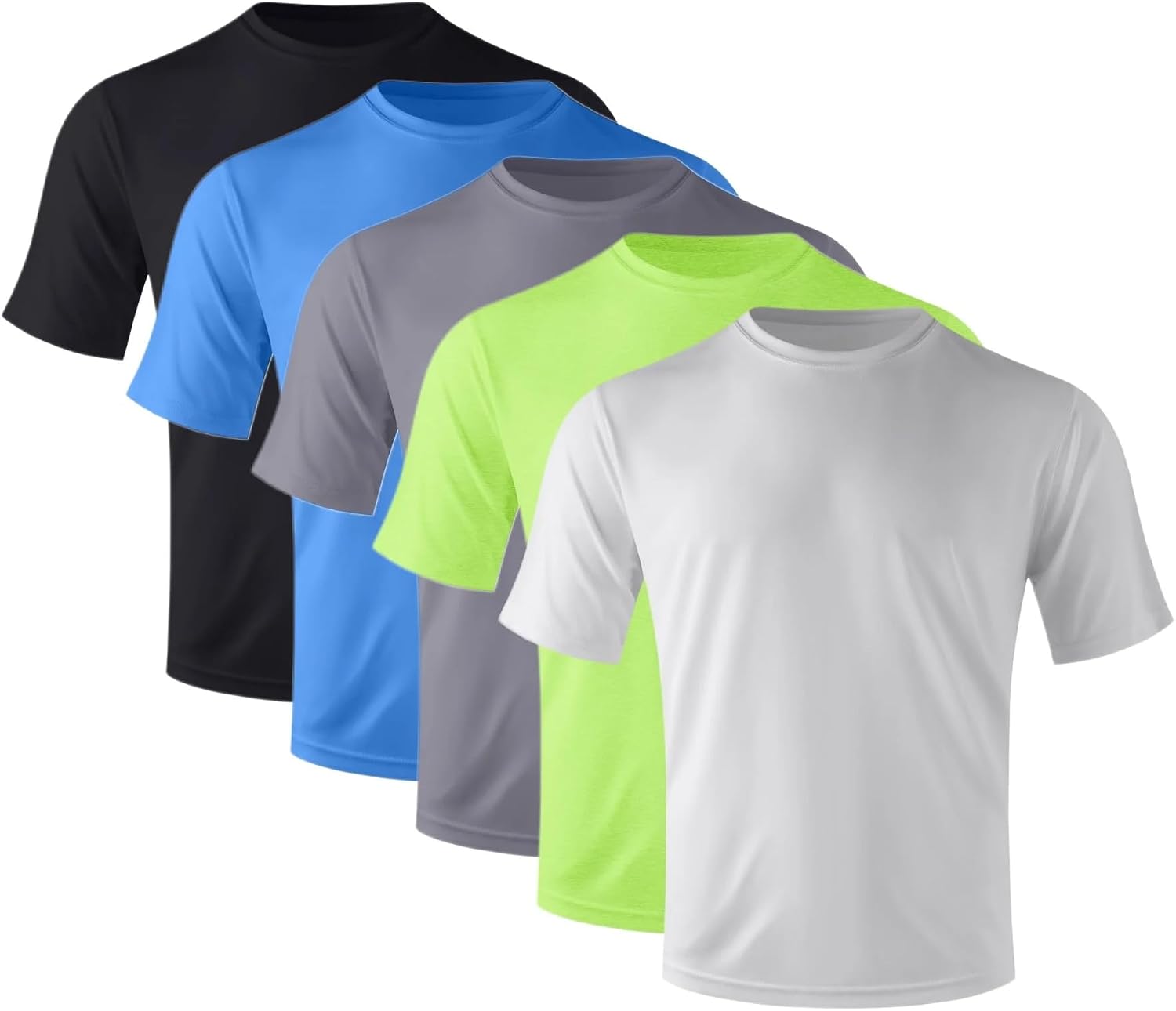 5-Pack Men's Quick-Dry Crew Neck Short Sleeves T-Shirts, Moisture Wicking, UPF 50+ Sizes S-3XL