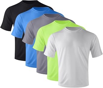 5-Pack Mens Quick-Dry Crew Neck Short Sleeves T-Shirts, Moisture Wicking, UPF 50+ Sizes S-3XL