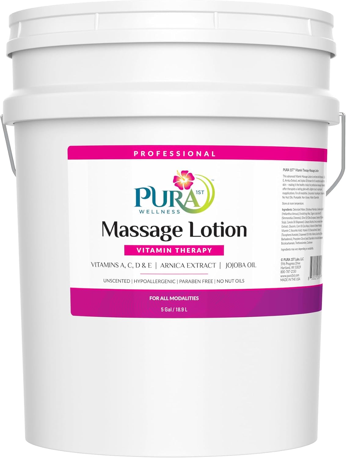Vitamin Therapy 1 Gallon Massage Lotion, Vitamin E, Professional, Massage Therapy, Deep Tissue, Unscented, Hypoallergenic, Natural Ingredients, Skin Hydrating, Moisturizing, Muscle Relief