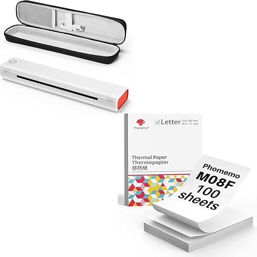 Phomemo Impresora portátil y papel térmico plegable con letras estadounidenses, tamaño 8.5 x 11 pulgadas, 100 hojas y funda, impresora térmica