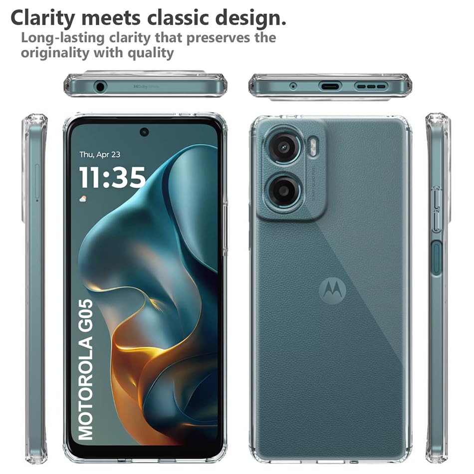 Image of Fashionury Crystal Clear Case for Motorola G05 | Yellowing Resistance | Transparent TPU Silicone | Raised Camera Lips | Slim Transparent Cover