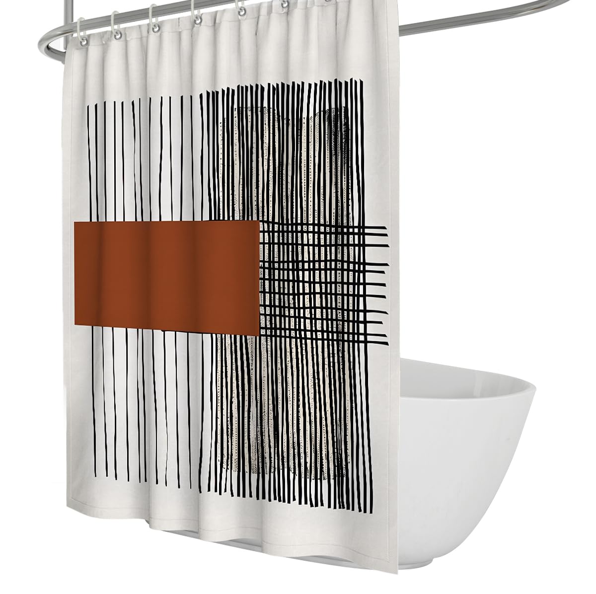Uiringart Shower Curtains Terracotta Black Vertical Lines Shower Curtain W180xl200cm Abstract Geometric Anti Mould Mildew Resistant Bath Tub Curtain Decoration With Hook