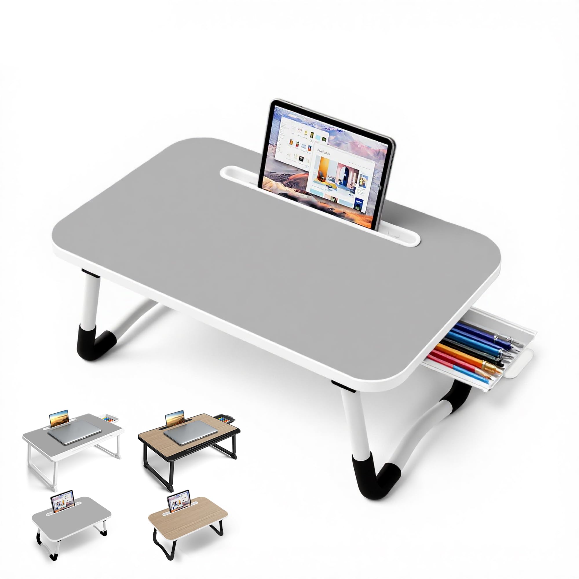 Laptop Bed Desk - Small Lap Desk 48 x30 cm for Breakfast in Bed, Study, Office Work, Gaming, Writing & Reading,Tray Table for Sofa, Couch, Home & Office Laptop Stand for Bed (Small Gray 48x30)