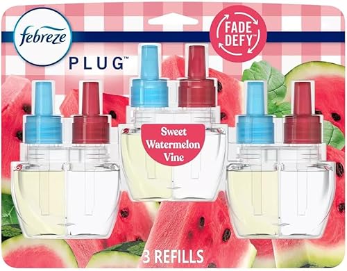 Miniatura 1 de Febreze Plug with Fade Defy Technology Ambientador  Sweet Watermelon Vine  ((3) unidades de repuestos de 0.87 onzas líquidas)