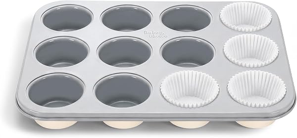 Bake Choice Muffin Pan for Baking, Standard Cupcake Pan, Cream Gray