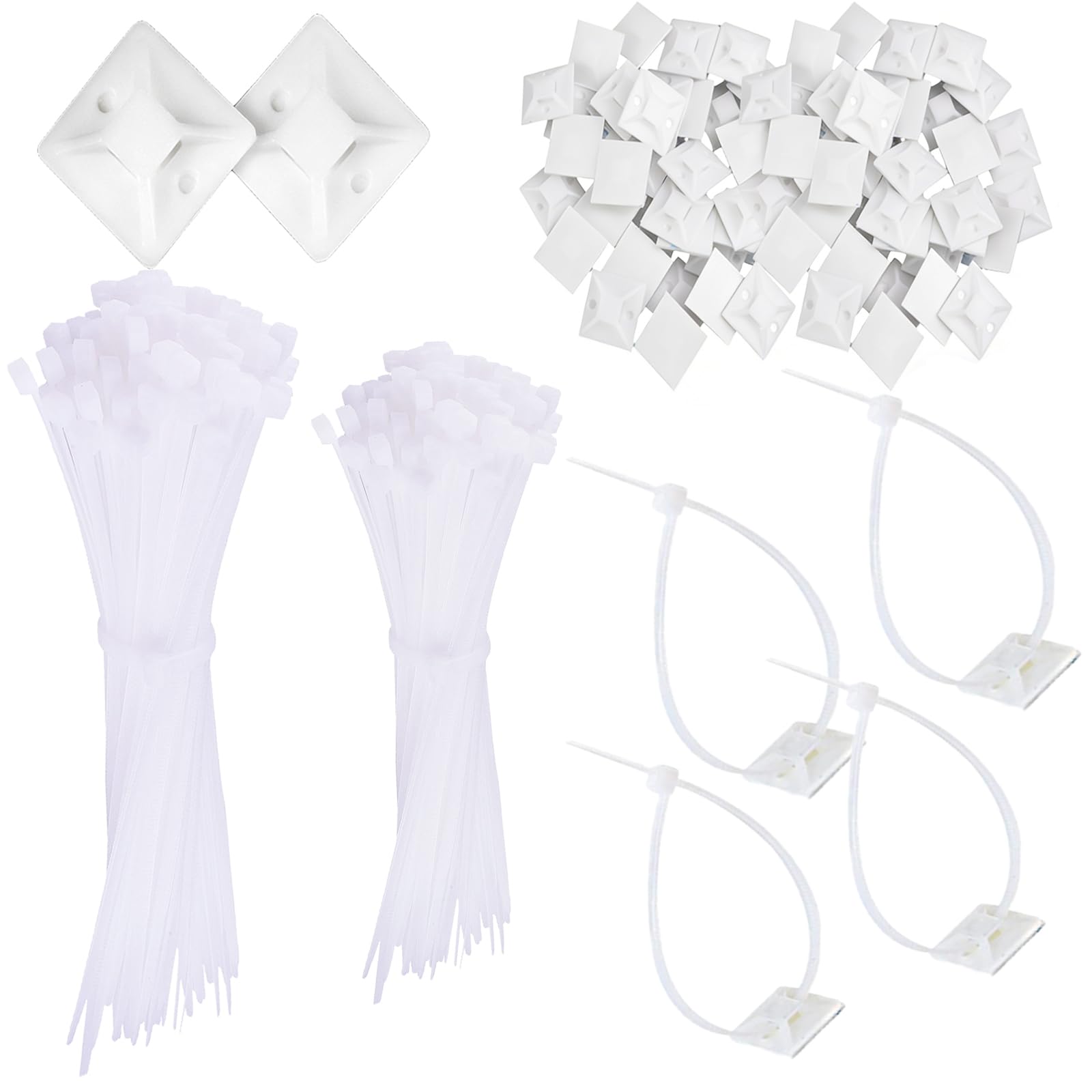Attaches de câble adhésives blanches 120 mm/150 mm Lot de 200