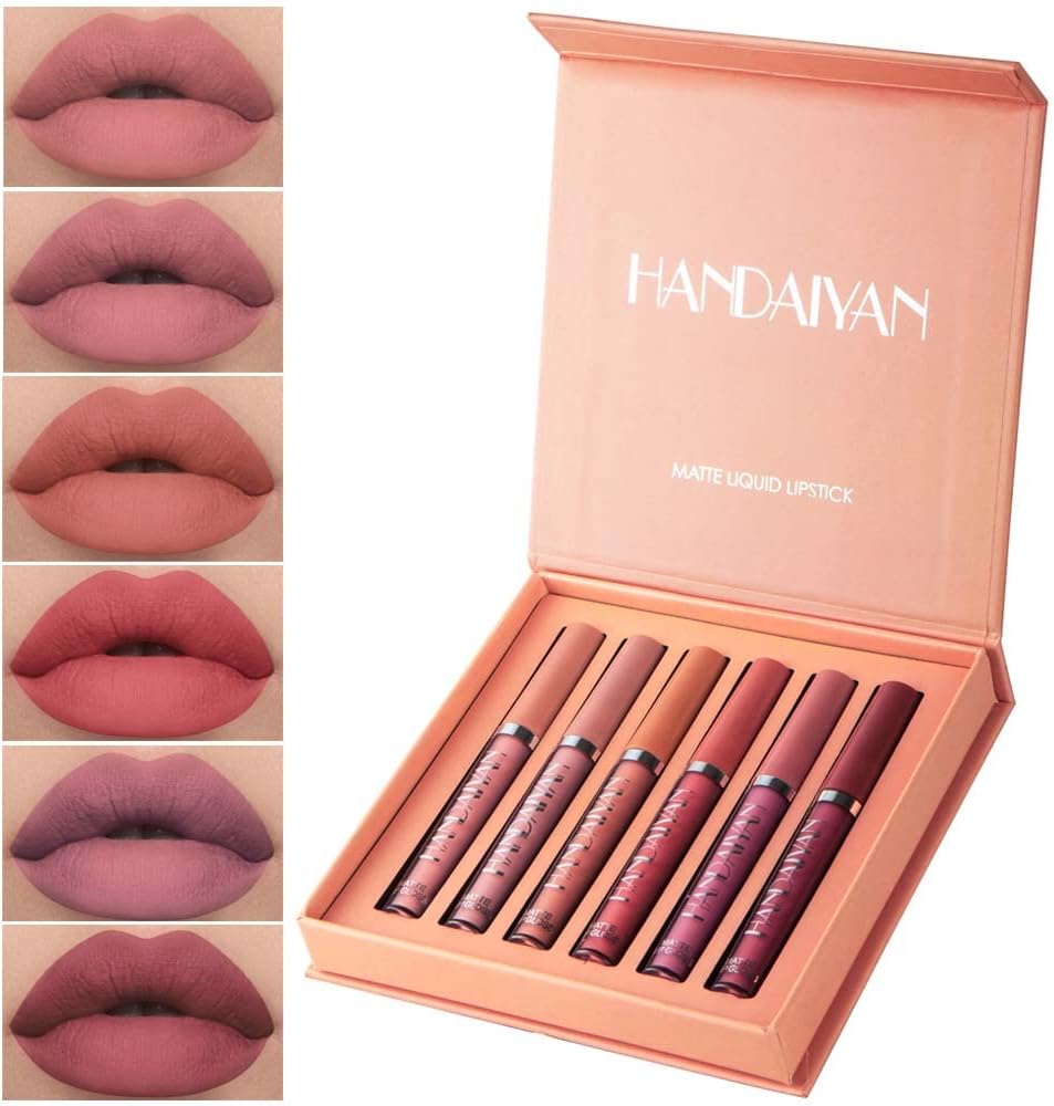 DAGEDA 6 Color Matte Velvet Lip Gloss Set, Long Lasting Waterproof Liquid Lipstick Lip Gift Box（Set B）