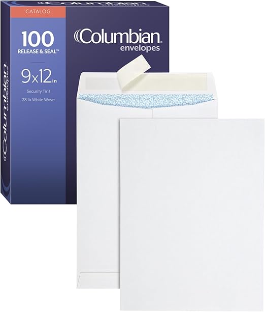 Columbian 9 x 12 Catalog Envelopes, Self Seal Closure, 28 lb White Wove, for Mailing Flat Letter Size Documents, 100 Per Box (COLO342)