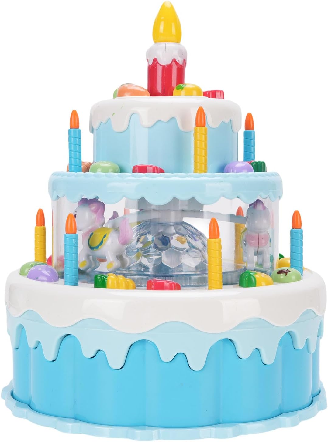 Electric Rotating Birthday Cake Toy with Light and Music for Children (Blue)