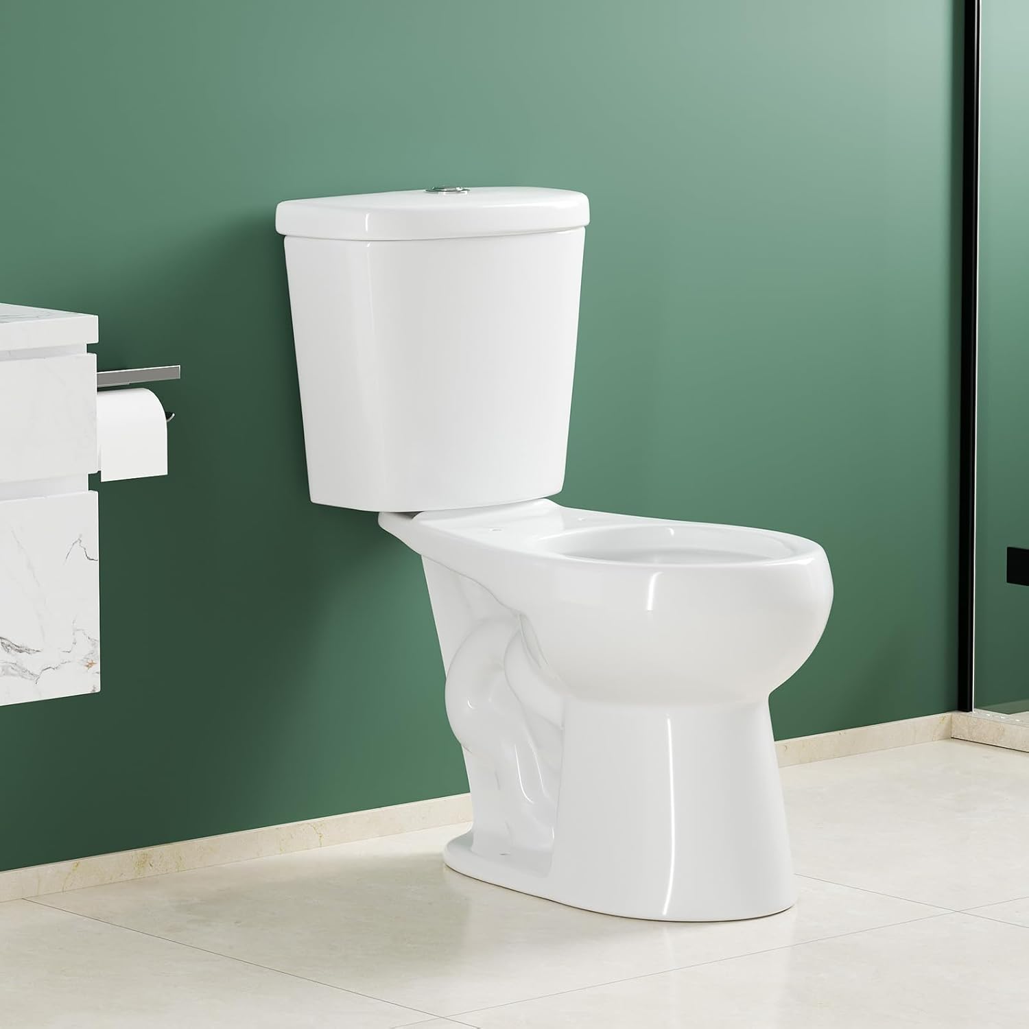 Two Piece Toilet with 17" ADA Height- CUPC Certified, Dual Flush, Water Efficient, Round Bowl