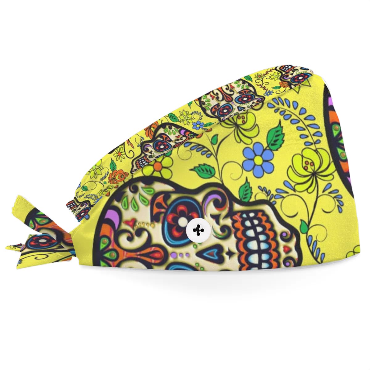 Mularoka Skulls Flowers Retro Working Caps with Button Sweatband Comfortable Adjustable Bouffant Hats Work Hat for Women Men