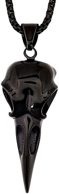 HAQUIL Stainless Steel Raven Skull Pendant Necklace, Box Chain, Gothic Punk Biker Raven Jewelry Gift for Men and Women