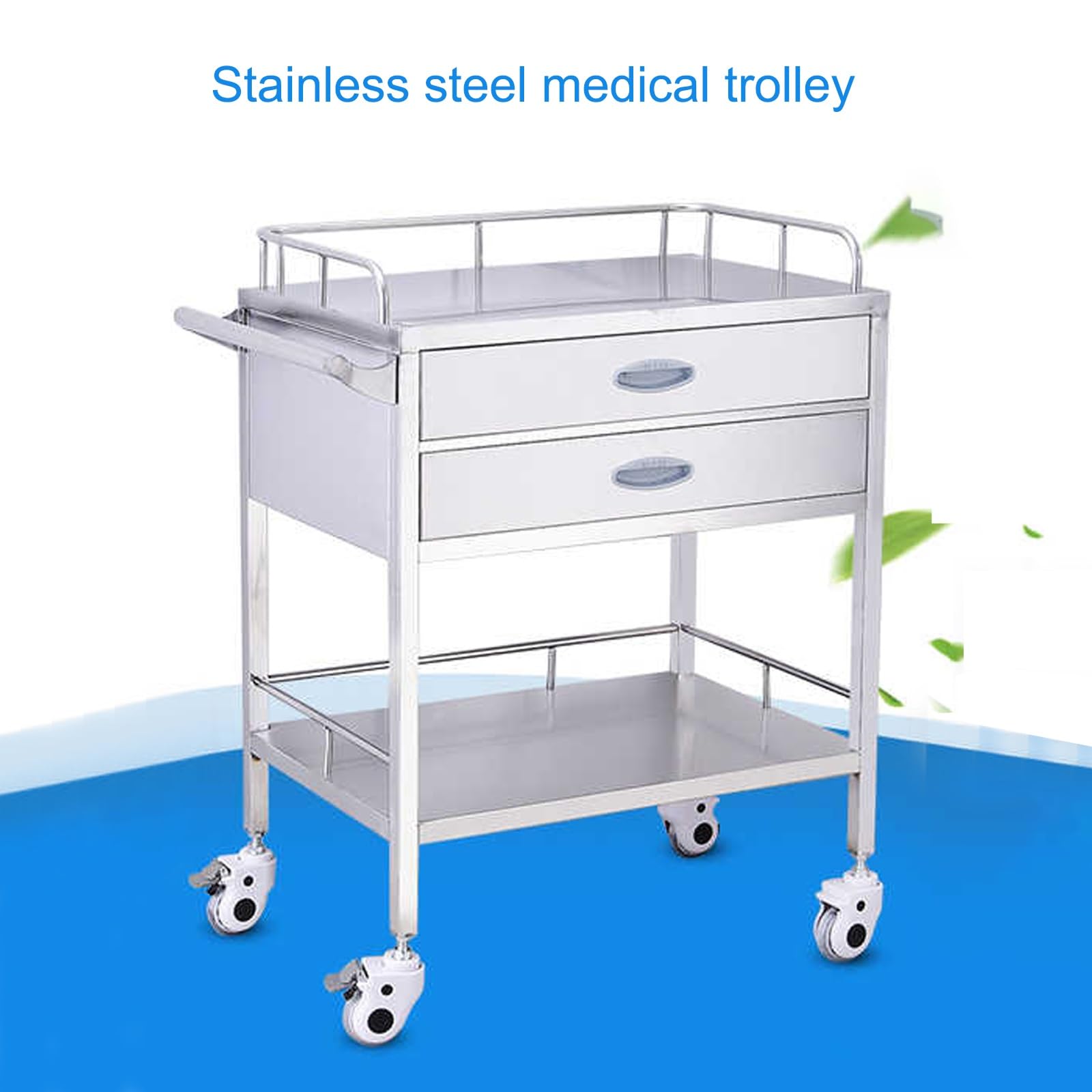 Servierwagen Edelstahl Serving Lab Trolley, Laborwagen Edelstahl 2 Ablagen, Transportwagen Laborwagen teewagen, für Labor, Krankenhaus, Zahnarztpraxis, Salon usw