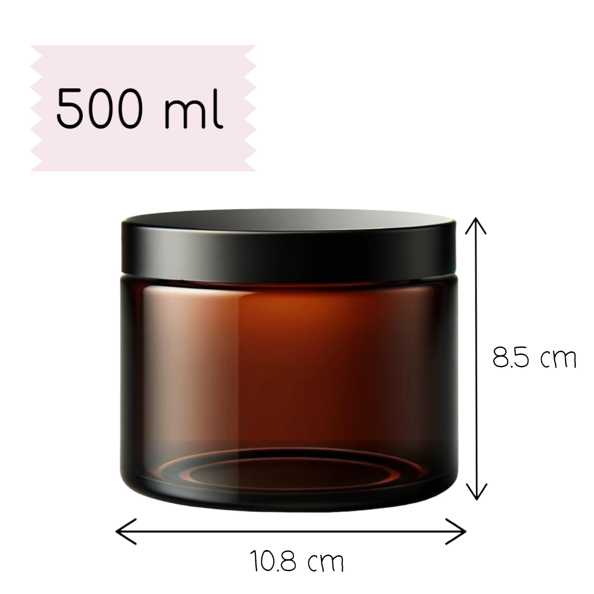 AVALON 500ml Large Amber Glass Jars with Airtight Lids, Recyclable, Refillable, BPA-Free, Sold Empty, for Storage Herbs - Image 2
