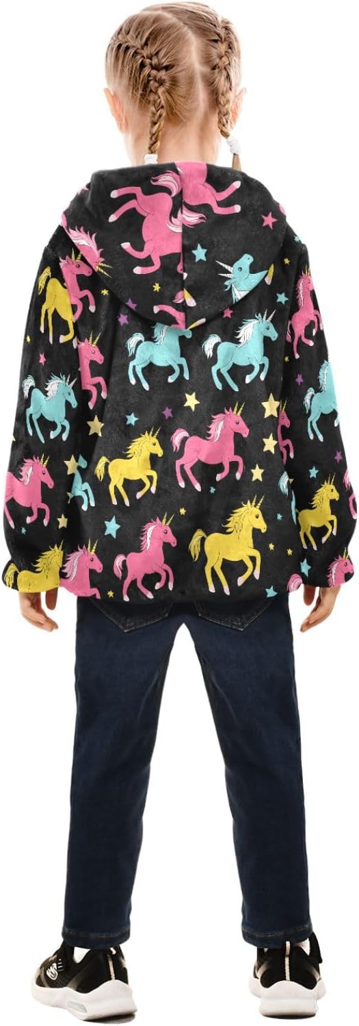 Girls Hoodie Outfit Colorful Unicorns Pattern Zipper Sweatshirt Coat Fleece Jacket for Kids 3-10T