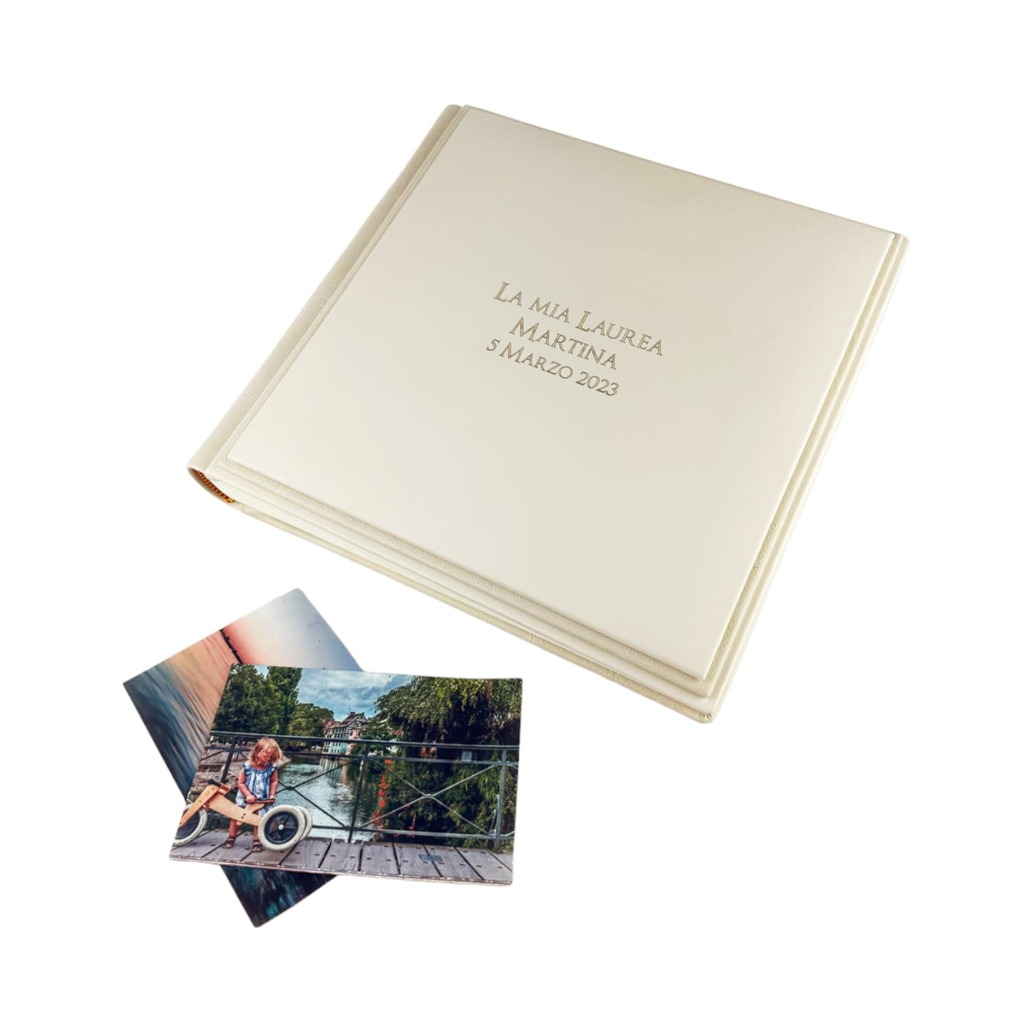 Fotoalbum - Eclissi Soft - handgefertigte Herstellung aus Kunstleder, personalisierbar mit Gravur. Ideal für Hochzeiten, Jubiläen und alle Veranstaltungen (Creme/Beige)