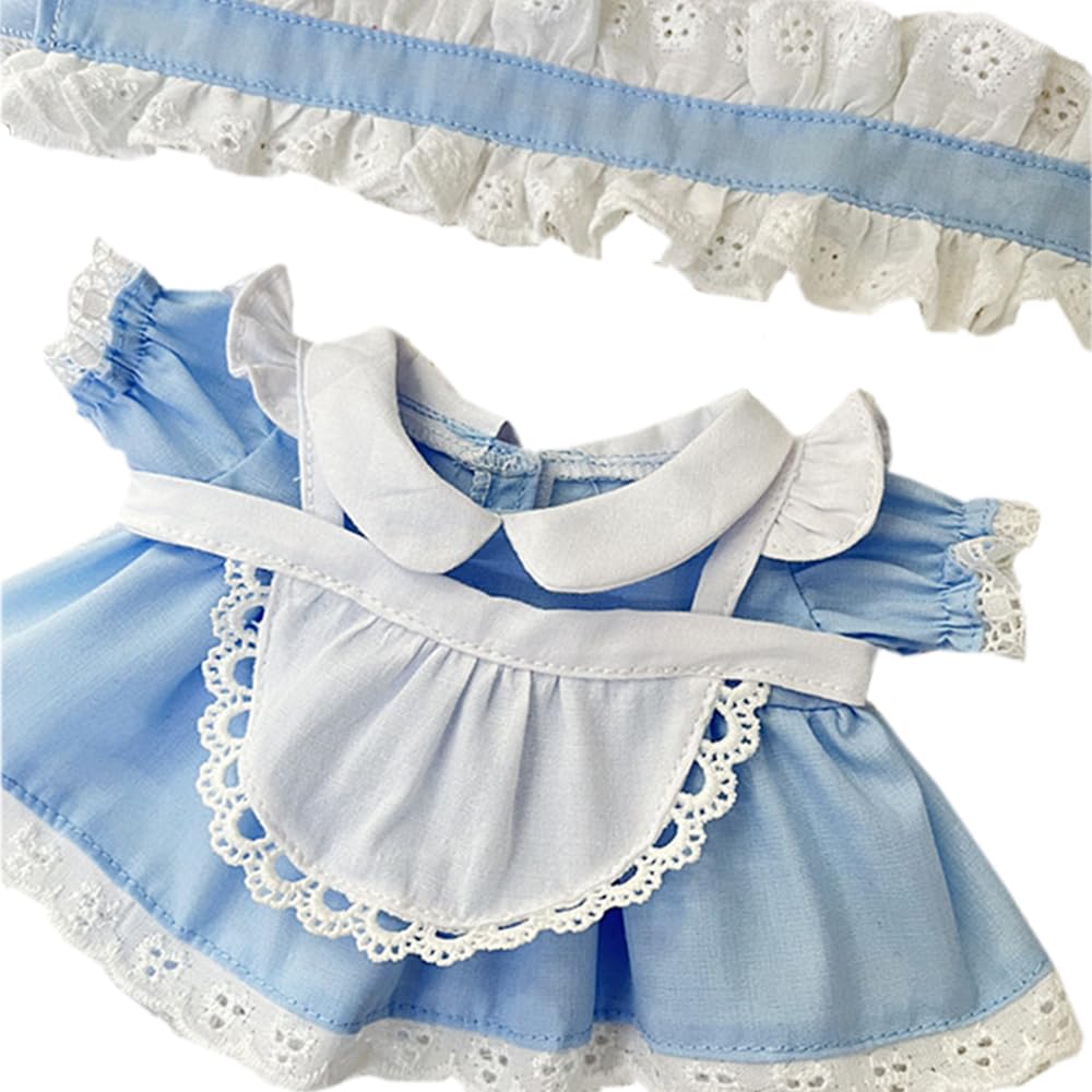 niannyyhouse 20cm Plush Doll Clothes Headwear Dress Apron Maid Suit 8in Soft Stuffed Plush Dress up (Blue)