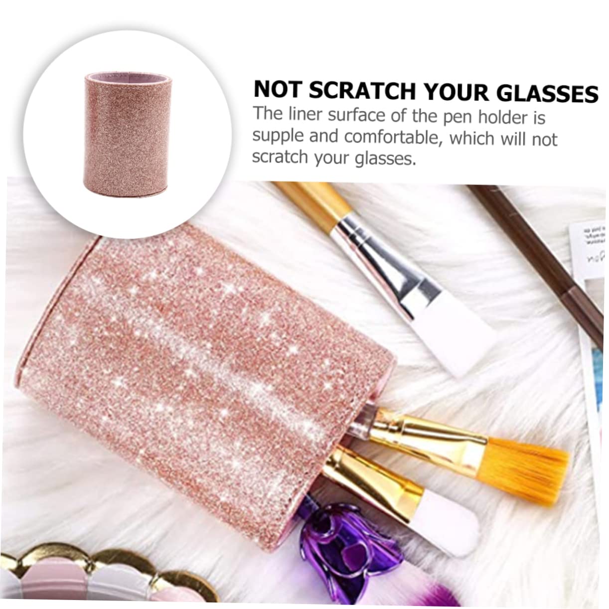 NUOBESTY 4pièces Porte-stylo Pailleté Pu Organisateur De Bureau Maquillage Rangement Pratique Pour Pinceaux Et Fournitures Pour Et Maison