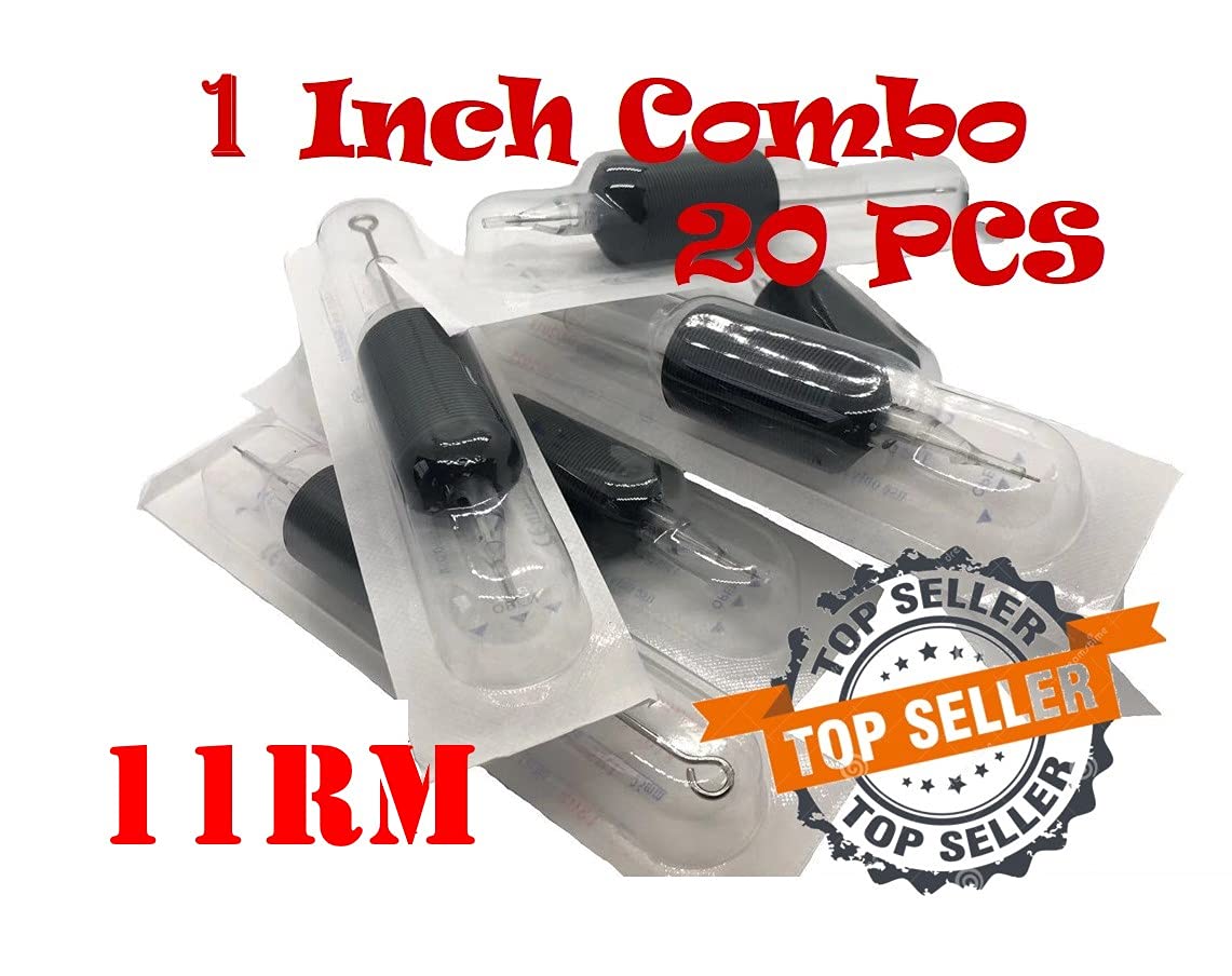 20PCS 1 Inch Tattoo Combo Needles and Tubes: 5RM, 7RM, 9RM, 11RM, 13RM, 15RM (11 Round Magnum) (W00-)