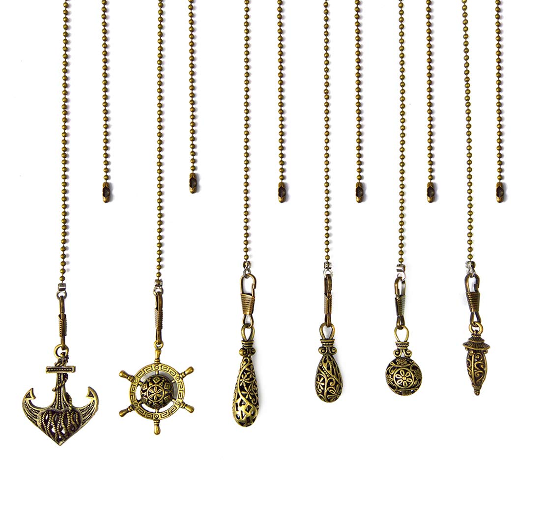6pcs Vintage Hollow Out Charm Pendant Ceiling Fan Danglers Fan Pulls Chain Extender with Ball Chain Connector (Mixed style)