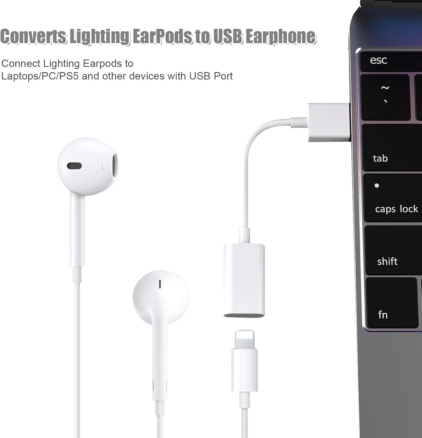 Fidioto USB Male to Lightning Female Audio Adapter Cable, USB to Lightning Adapter Converter Support Volume Control Mic Compatible with MacBook Computer PC Headphone,Earphones, Earbuds, and More