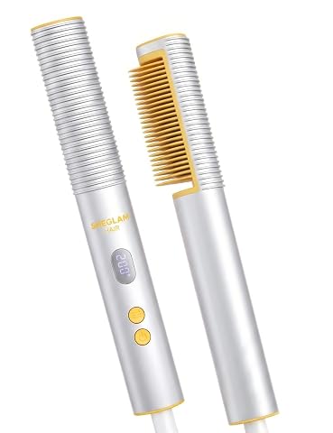 SheGlam Straightener Brush for Thick Hair, 3D Ionic Hair Straightening Brush with 24K Gold Heated Comb, Anti-Scald Design,...