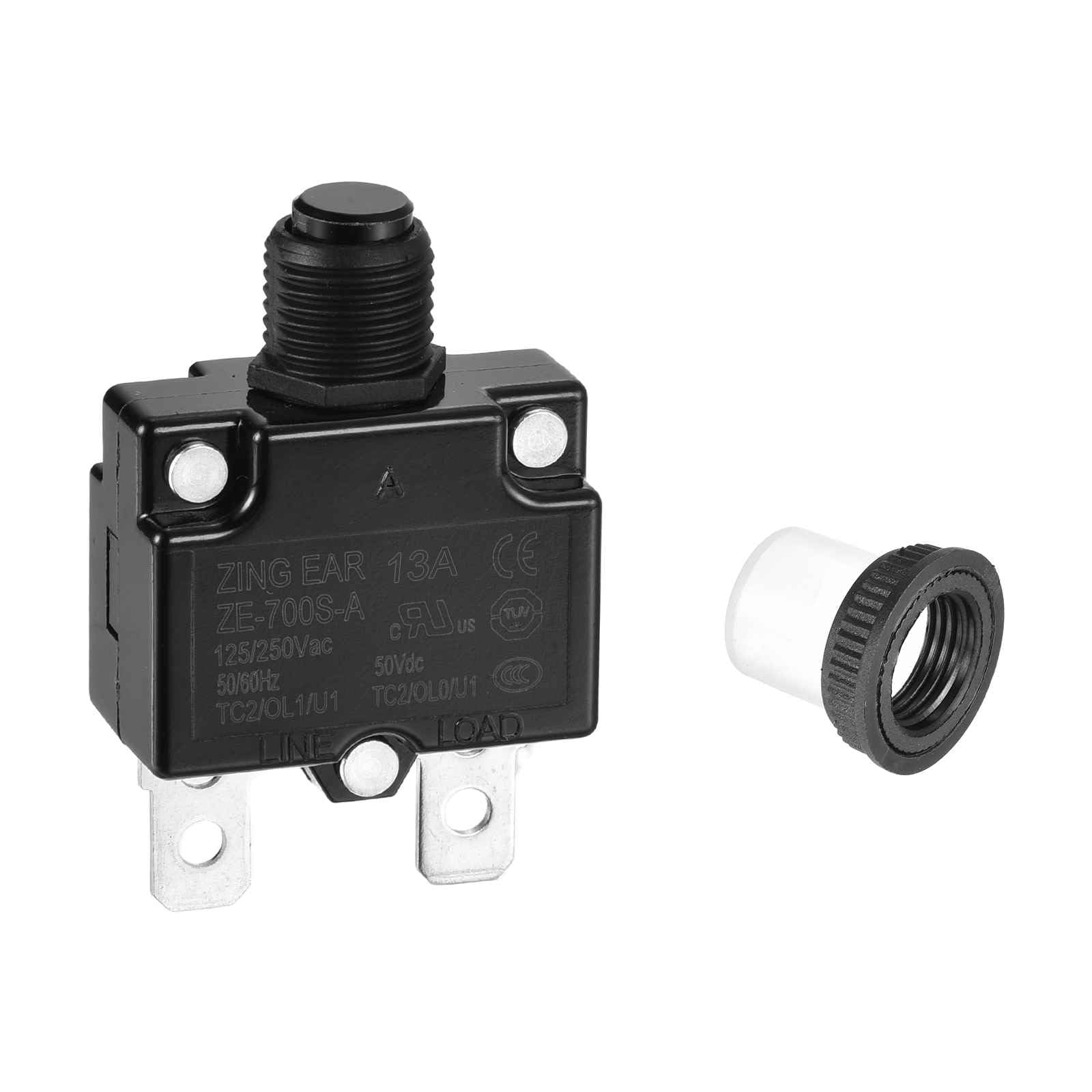 DMiotech 13A Thermal Circuit Breaker 125/250V AC 50V DC 50/60Hz 1.8x1.1x0.6" Push Button Manual Reset Overload Protector with Waterproof Button Cap for Overload Protection Application