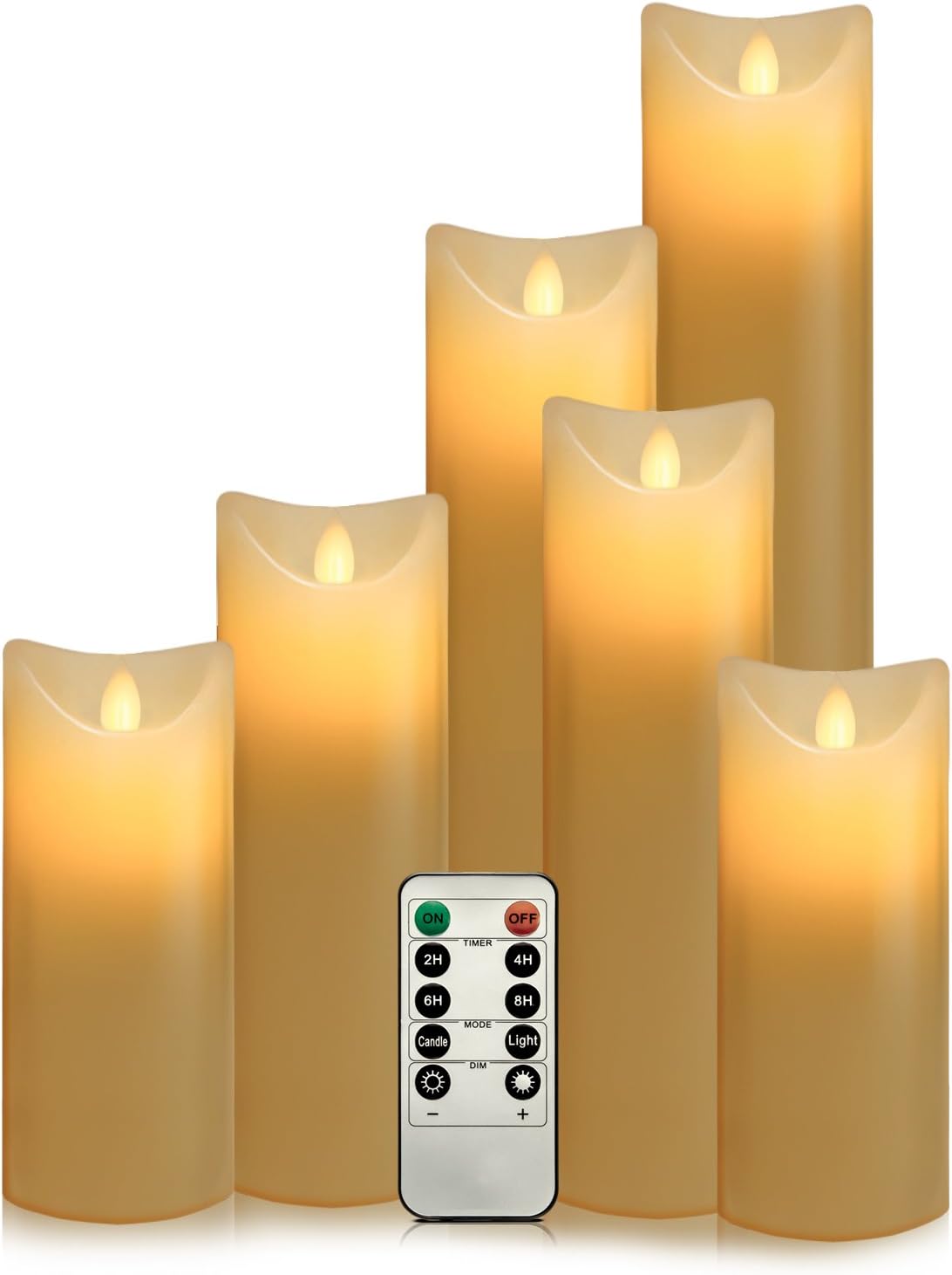 Set of 6 Flameless Candles Pillar LED Candle Battery Operated Candles Flickering Dancing LED Candle Real Wax Candle Motion Candle with Timer and 10-Key Remote