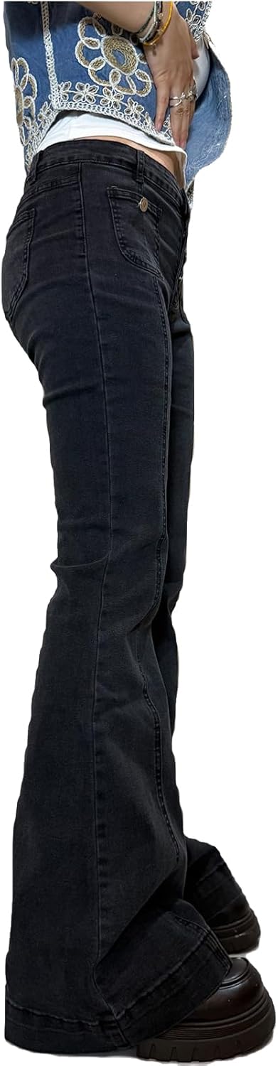 HOXIJIA Women Y2K Low Rise Flare Jeans Wide Leg Stretch Denim Pants 2000s Retro Bell Bottom Streetwear Trousers - Image 5