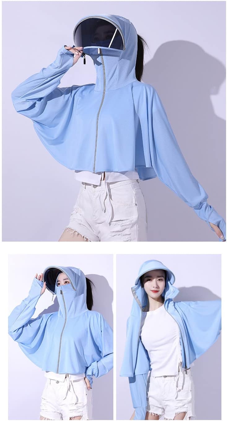 Women's Anti-UV Shirt Hooded Jacket Sun Protection Long Sleeve Shawl,Ice Silk Quick Drying Sweatshirt