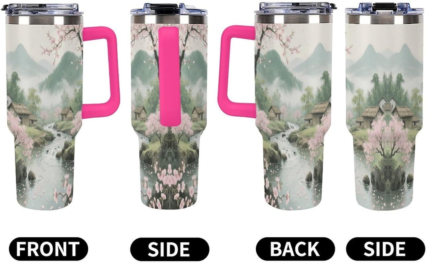 Travel Coffee Mug 40OZ Thermo Cups Thermos Cup Drink Cups Peach Blossom Wonderland Thermos with Cup with Handle Lid And Straw Suitable for Gifts Parties Offices Traveling