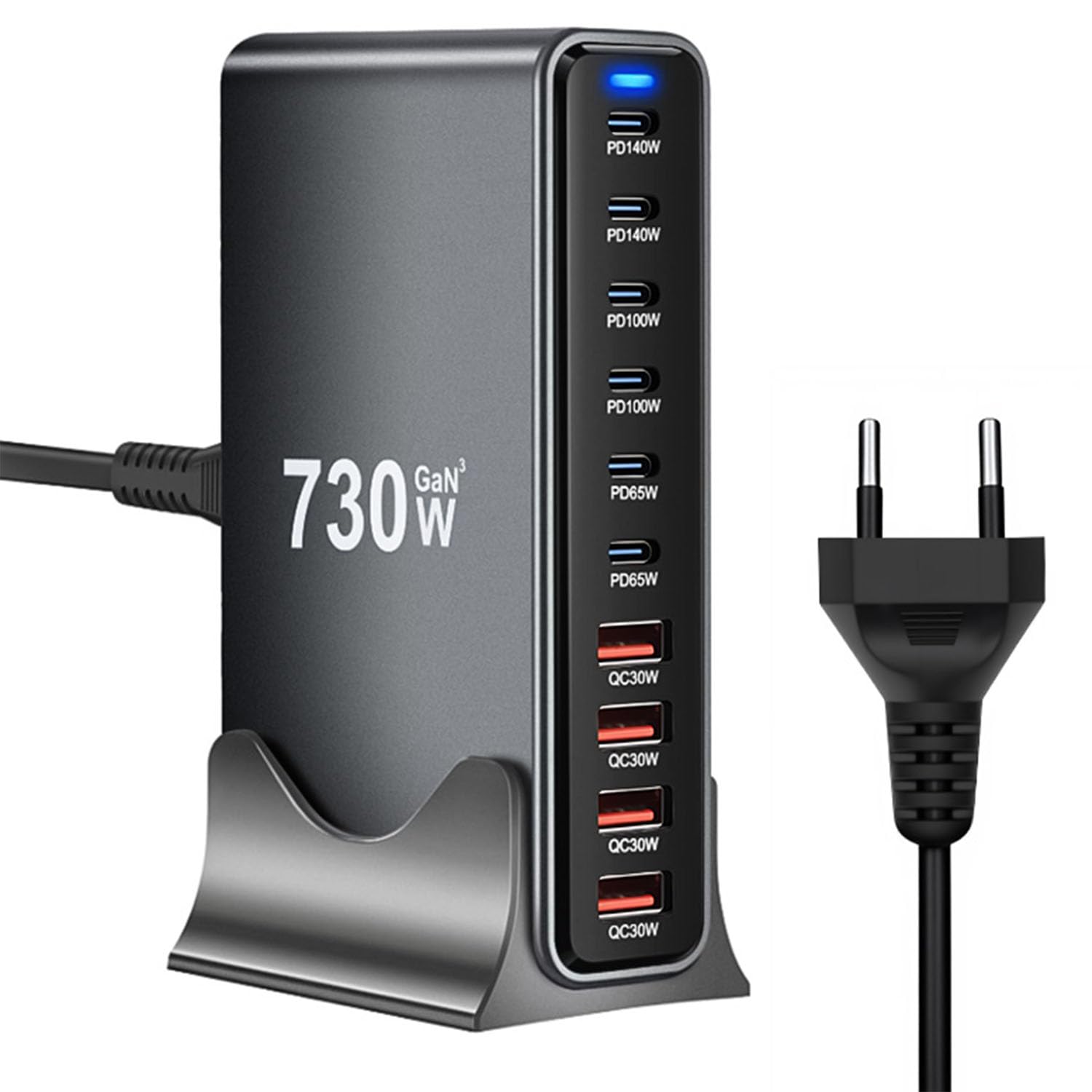 USB Ladegerät Mehrfach 730W, Schnellladegerät 10 Ports GaN Mit 6USB-C + 4USB-A, Multi-Geräte-Ladegerät Für Notebook, MacBook, i Phone 16/15/14/13/Samsung S25/S24 Ultra