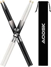 AODSK Drum Sticks,Classic 5A Drumsticks Comfortable Grip Hickory Wood,Black Wood Drumsticks,2 Pairs