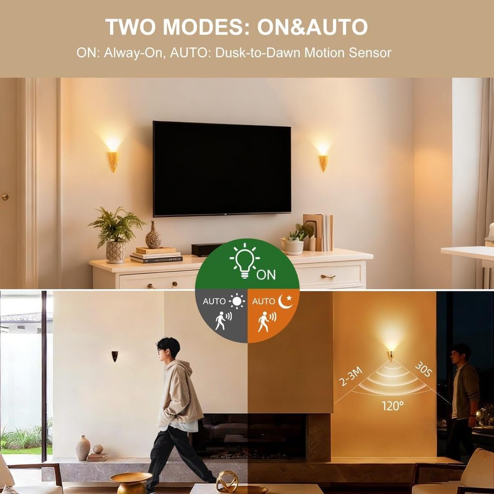 Lot de 2 appliques murales à batterie pour lintérieur avec détecteur de mouvement sans perçage sans raccordement électrique veilleuse à 3 couleurs intensité réglable lampe de chambre à coucher,Noir