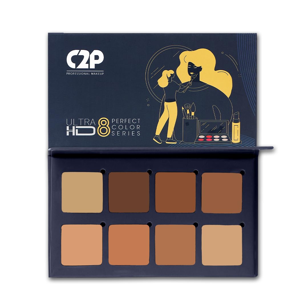 C2P Pro 8 in 1 Perfect Blend Concealer, Contour & Foundation Palette for Face Makeup | Matte Finish, Waterproof & Long-Lasting | Long Lasting Coverage 13g-image-26