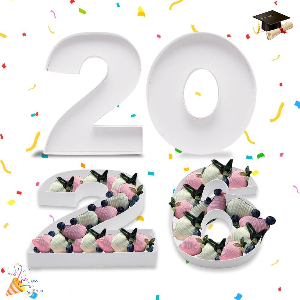 2026 Number Shaped Cardboard Charcuterie Decorative Trays Fillable, Party Food Display Platter for New Year Eve, Graduation (Small)