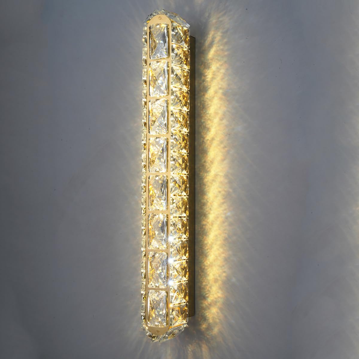 SXSCARKX Golden Crystal Wall Sconce, Modern Creative lamp, Minimalist Art V-Shaped Warm/Neutral/White Light, Living Room Bedroom Corridor Office Bathroom Vanity (Golden H 46cm)