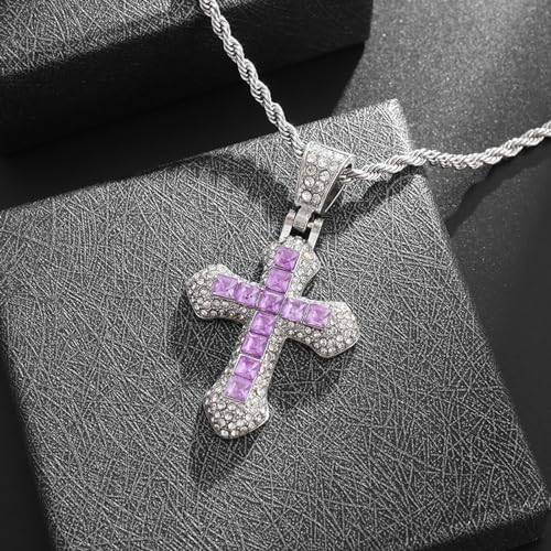Collier croix violette TABOJS : sublimez votre tenue de soirée avec ce bijou en strass