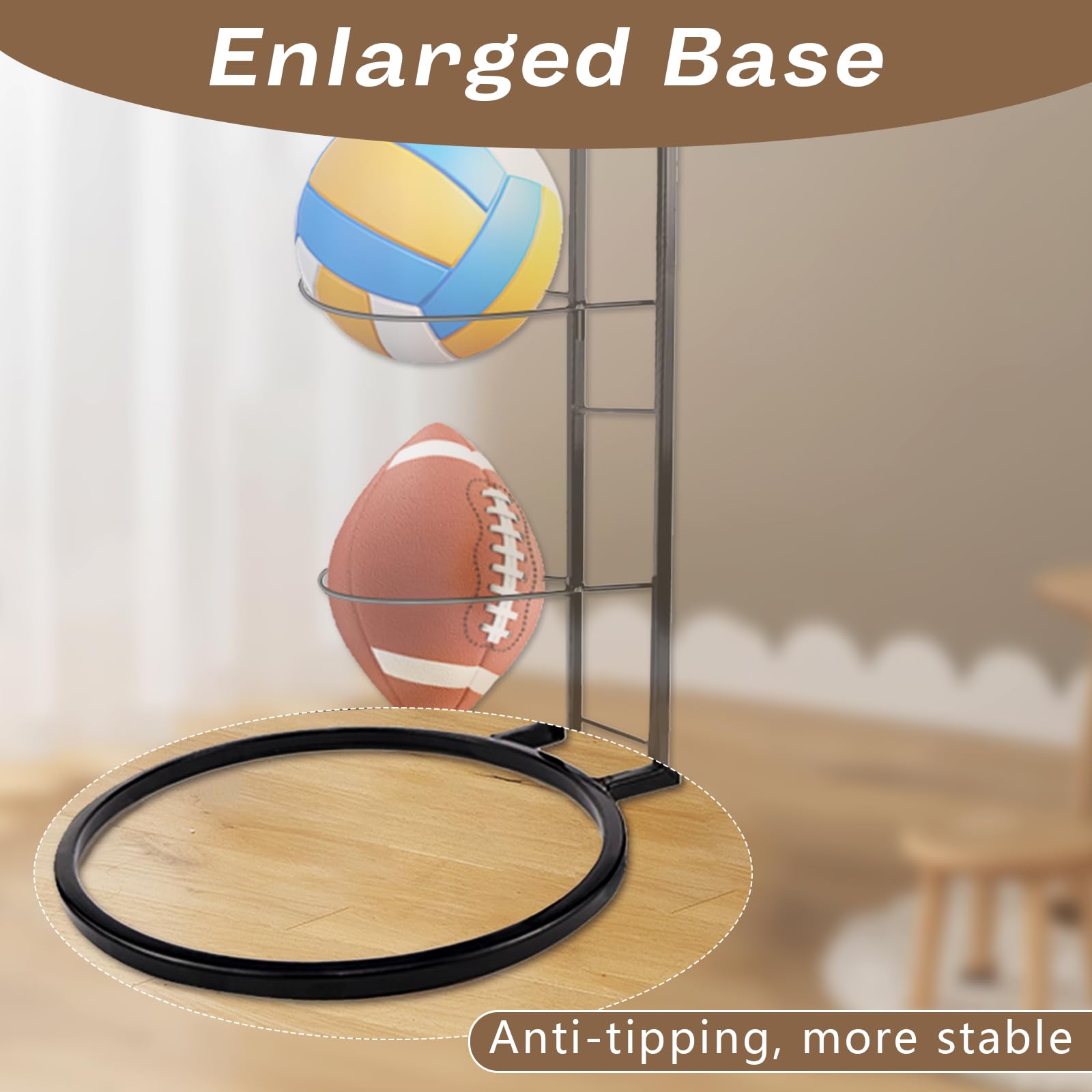 Soporte para pelotas de pie, 4 niveles, soporte para bolas, soporte para bolas, soporte para pelotas (extraíble, negro), adecuado para fútbol, baloncesto, voleibol y rugby