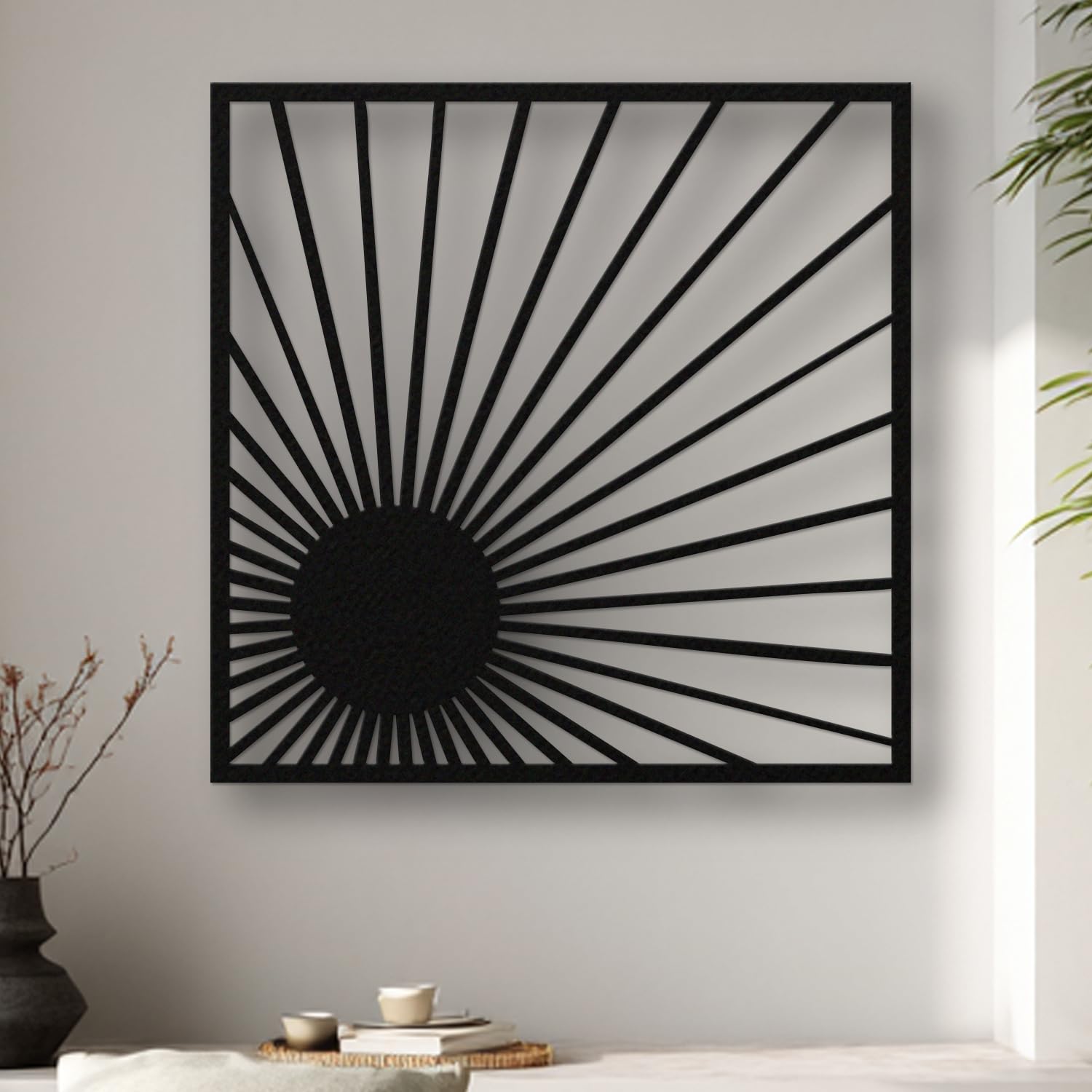 Décoration murale design en lignes rayonnantes abstraites noires de 80 cm