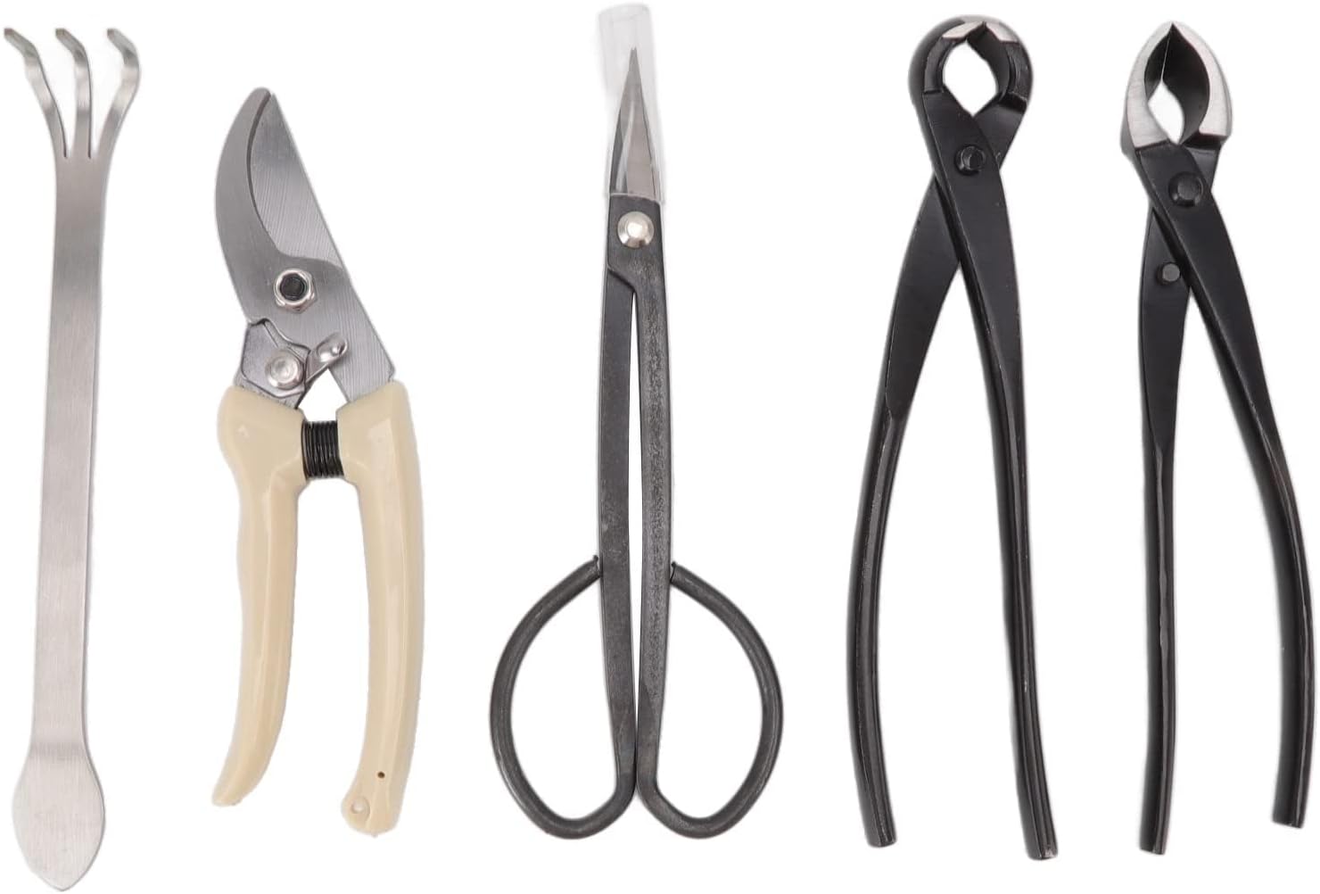 5Pcs Bonsai Tools Set, Carbon Steel Gardening Succulent Tools Set with Ergonomic Handle, Professional Bonsai Scissors Rake Branch Cutter Pruning Shears Pliers