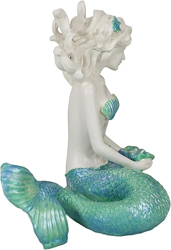 Miniatura 4 de Ebros Gift Nautical Capiz Sirena de cola azul sirena con concha y estrella de mar estatua océano aguamarina princesa costera playa bajo el mar