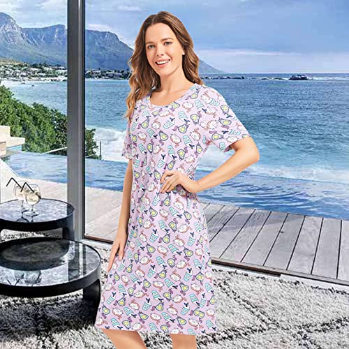 Conomax 3Pcs Sleepwear Night Shirts Soft Nightgowns Short Sleeve Sleep Dress For Women #TOP3